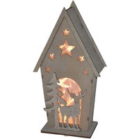 Buri - led Deko-Holz-Häuschen mit Hirsch und Tanne Weihnachtsdeko Fensterdeko Tischdeko von BURI