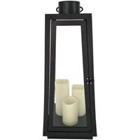 Led Laterne mit 3 LEDs und Timer, 60cm, in schwarz aus Metall, als Dekoration für Innen oder als Kerzenhalter für Windlichter, moderne Gartenleuchten von BURI