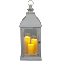 Buri - Deko-Laterne weiß mit 3 LED-Kerzen Flackereffekt Weihnachtsdeko Timer von BURI