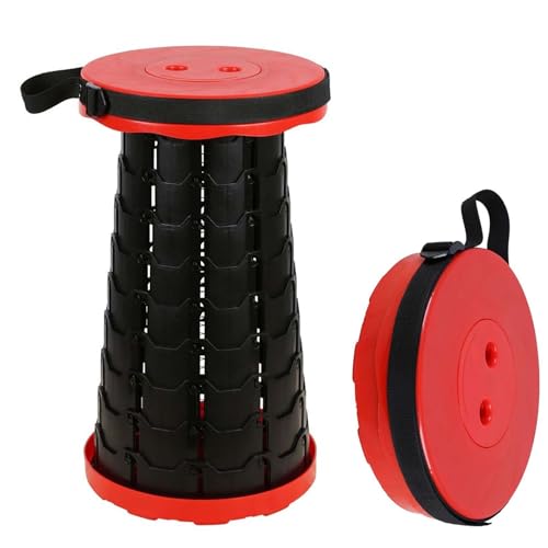 🆄🅽🆂🅴🆁 𝗧𝗜𝗣𝗣: BURI Tragbarer Teleskophocker, einziehbarer Klapphocker für Camping, Garten, Angeln, Wandern, Reisen, Grillen, verstellbare Klapphocker, maximale Traglast 180 kg | Schwarz/Rot von BURI