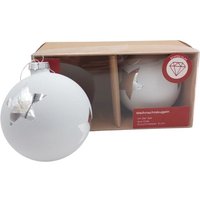 Glas-Weihnachtsbaumkugeln 2er-Set Christbaumkugeln Weihnachtsschmuck Deko 9cm - weiß / Stern von BURI