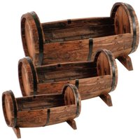 Holz-Pflanzfässer 3er-Set Blumentopf Pflanzkasten Pflanzschale Blumenkasten Deko von BURI