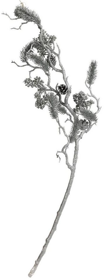 Kunstpflanze Deko-Winterzweig Glitzer silber Tannenzapfen Zweig Weihnachten Winter, BURI von BURI