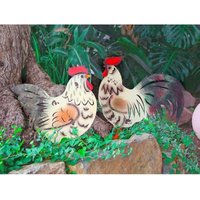 Metall-Gartenstecker Hahn Beetstecker Gartenfigur Gartendeko 36x35cm Gockel bunt von BURI