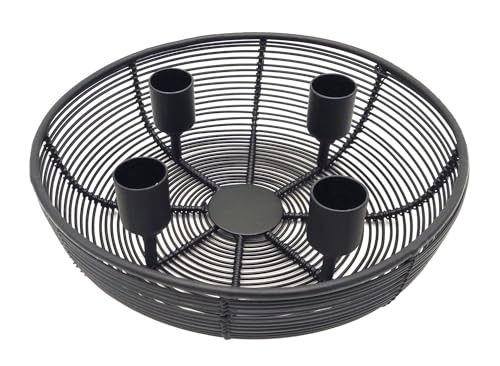 Metall Gitter Adventskranz schwarz Ø20cm - Advents Kerzenhalter mit Korb - Metallschale Weihnachtsdeko Advent Winter Tisch Deko Gitterkorb Kerzenleuchter von BURI
