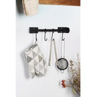 Buri - Metall-Wandgarderobe schwarz matt Küchenreling Utensilienhalter Handtuchhalter Küchenleiste Küchenhaken Hakenleiste Relingstange von BURI