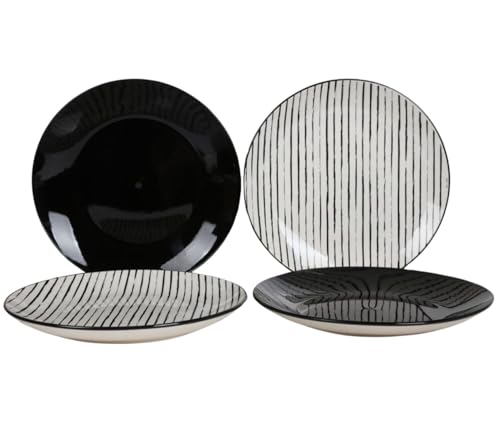 Speiseteller 4er-Set schwarz gestreift Keramik Essteller Menüteller Tellerset von BURI