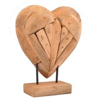 Teak Herz Skulptur auf Ständer massiv - 30 cm Tisch Deko Figur Holz Fensterbankaufsteller Dekoaufsteller - Buri von BURI