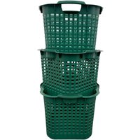 Buri - Wäschekorb Set Universalkorb vers Farben Stapelkörbe Gartenkörbe Korb robust - 3 Stück, dunkelgrün von BURI