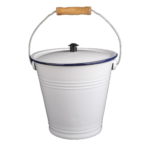 BURLOE Emaille Eimer, Metall Wassereimer Mit Holzgriff Eiskübel Milchkännchen Vase Milcheimer Nachttopf Spucknapf Urinal Ascheeimer Kaminbesteck,Weiß,9L von BURLOE
