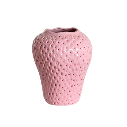 BURLOE Erdbeer Dekorative Keramik Vase, Modern Strawberry Vasen Für Blumen Vintage Erdbeervase Wohnzimmer Küche Garten Büro Vase Deko Rot Decor,Rosa,M von BURLOE