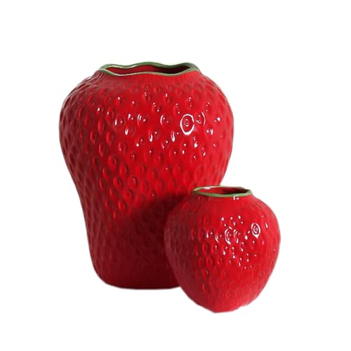 BURLOE Erdbeer Dekorative Keramik Vase, Modern Strawberry Vasen Für Blumen Vintage Erdbeervase Wohnzimmer Küche Garten Büro Vase Deko Rot Decor,Rot,L von BURLOE