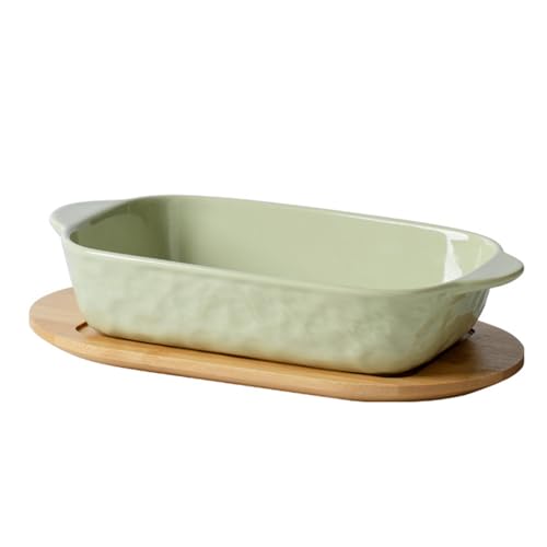 BURLOE Grün,B, Auflaufform Keramik Backform Tablett Mit Holzboden, Lasagne Pfanne Servierteller Aus Porzellan Auflauf Griffen Für Aufläufe Tiramisu Brotbackform BURLOE Grün,B, Auflaufform Keramik Backform Tablett Mit Holzboden, Lasagne Pfanne Servierteller Aus Porzellan Auflauf Griffen Für Aufläufe Tiramisu Brotbackform von BURLOE