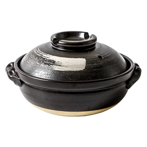 BURLOE Kasserolle Steingut Tontopf, Japanische Kochen Keramik Kasserolle Pot Stock Topf Suppentopf Clay Kochtopf Für Shabu Für Home Kitchen Restaurant,Schwarz von BURLOE