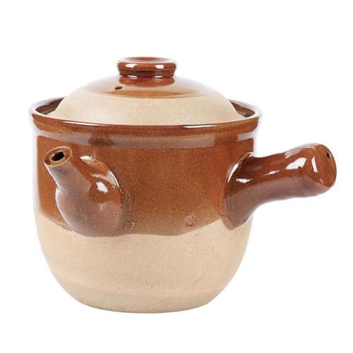 BURLOE Keramik Kasserolle Eintopf, Chinesische Medizin Topf Porzellan Kochtopf Steintopf Steingut Mit Deckel Kasserolle Auflauf Keramikgeschirr Küche Zuhause,Braun,3.5L von BURLOE