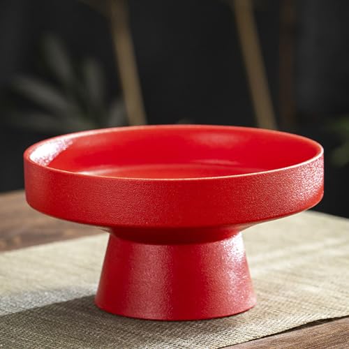 BURLOE Rot, Schale Keramik Mit Fuß Dekorative, Sockelschale Obstschale Obsttablett Dessertständer Serviergeschirr Für Zuhause Küche Theke Tafelaufsatz Runde von BURLOE