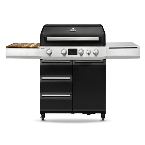 BURNHARD® GRANT Upgrade + Gasgrill – 4-Brenner BBQ mit Infrarot-Heckbrenner & XXXL Keramikbrenner – Edelstahl-Roste – Modularer Grill mit LED-Display & EasyClean – 25,7 kW von BURNHARD