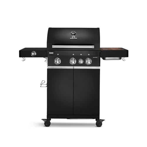 BURNHARD 3-Brenner Gasgrill FRED Deluxe BLACK Series 3 inkl. Backburner, 900°C Infrarot-Keramikbrenner, Seitenkochfeld, Gusseisen-Grillrost, Grillabdeckung, Grillwagen + klappbare Seitentische von BURNHARD