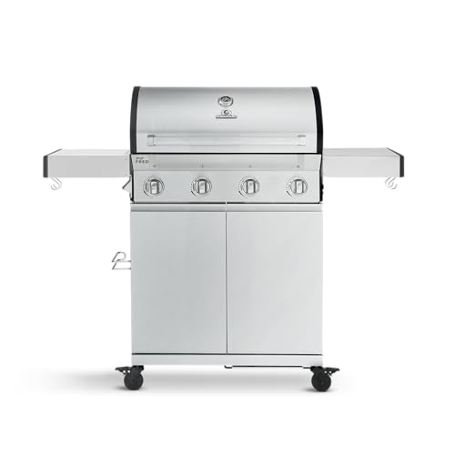 BURNHARD 4-Brenner Gasgrill Big FRED Basic Series 3 inkl. Gusseisen-Grillrost, Grillabdeckung, Edelstahl Grillwagen + klappbare Seitentische von BURNHARD