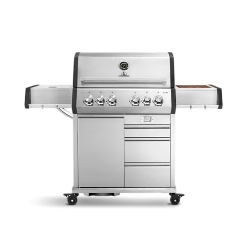 BURNHARD Big EARL 4-Brenner Gasgrill Edelstahl inkl. Heckbrenner, mit Gusseisen Grillrost & inkl. stabiler Abdeckhaube, Seitenkochfeld mit Infrarot Keramikbrenner von BURNHARD