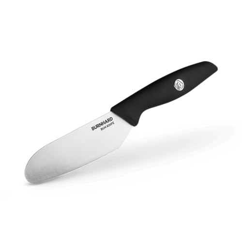 BURNHARD Burger Bun Messer, 20,5 cm, Brötchenmesser mit Wellenschliff, Chrom-Molybdän Stahl, Soft Grip von BURNHARD
