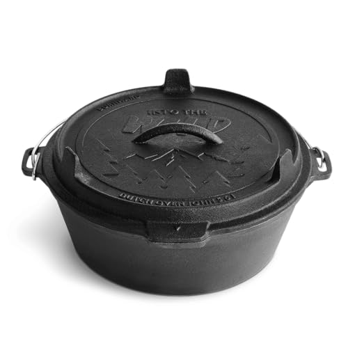 BURNHARD Dutch Oven Pre-Seasoned, 6qt 5,6 Liter, Gusseisen Feuertopf, Schmortopf mit Deckelheber ohne Füße von BURNHARD