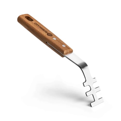 BURNHARD Grillrostheber aus Akazienholz & Edelstahl, Grillzubehör für Gusseisen- und Edelstahlroste, BBQ Utensil, Universal Grillwerkzeug, 26 cm Griff von BURNHARD