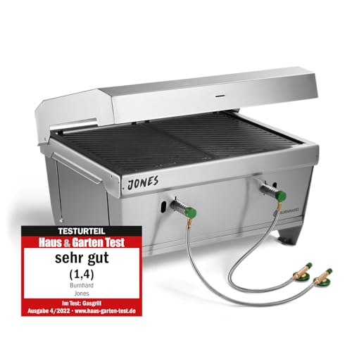 BURNHARD Klappgrill Jones 2-Brenner mit Deckel, 6,4 kW Edelstahl Gasgrill inkl. Transporttasche mit Rucksackfunktion und Multitool, Faltgrill ideal für Camping von BURNHARD