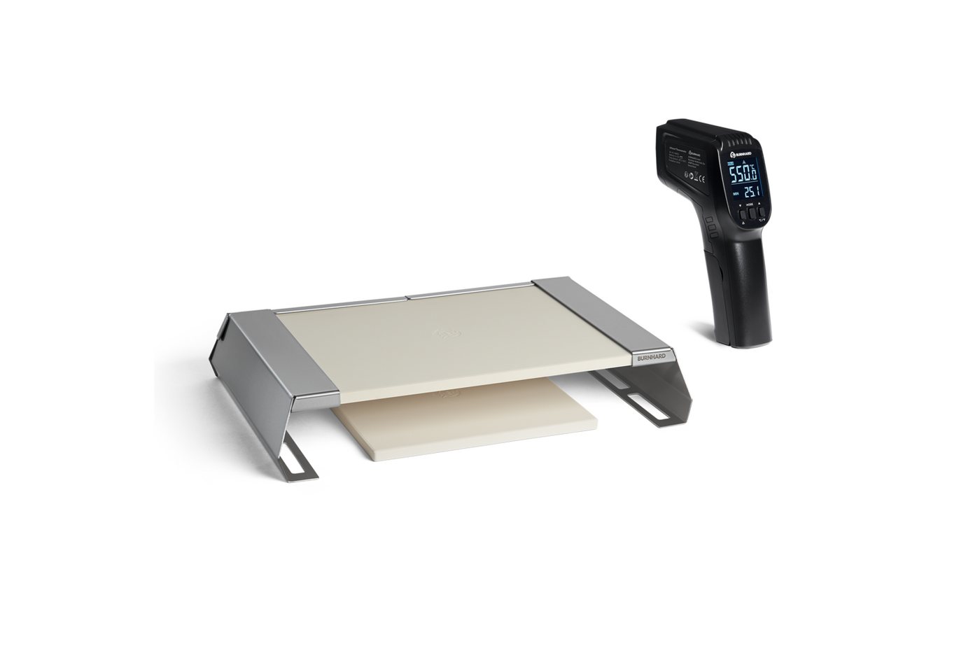 BURNHARD Pizzaofen-Grillaufsatz, Edelstahl & Cordierit, Pizzacover für Gasgrills inkl. Infrarotthermometer von BURNHARD