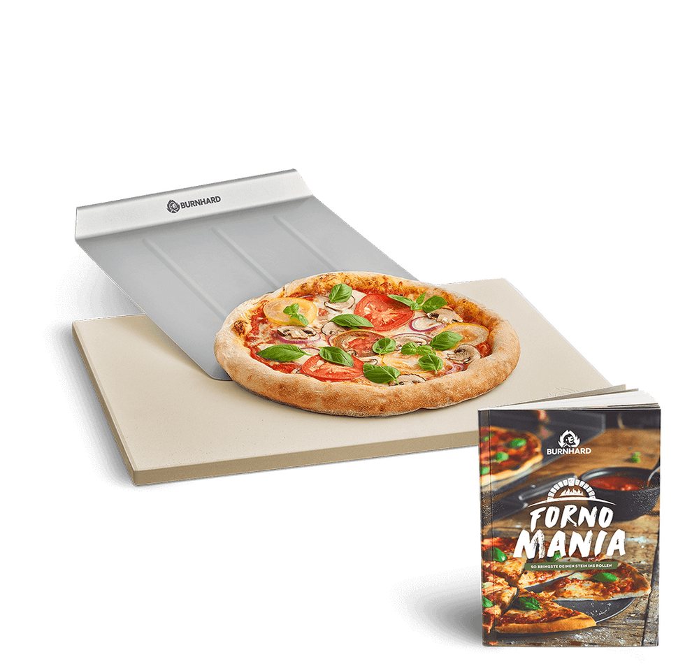 BURNHARD Pizzastein Universal rechteckig, Cordierit Stein, Edelstahl, (3-St), 45 x 35 x 1.5 cm inkl. Pizzaschieber von BURNHARD