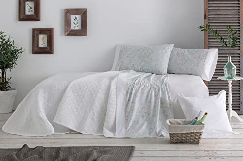 Burrito Blanco Bettwäsche-Set 031 Blumen & Modern | für 135 cm Bett | Bettwäsche-Set, Alhoma-Bezug und Spannbettlaken | Grün von BURRITO BLANCO