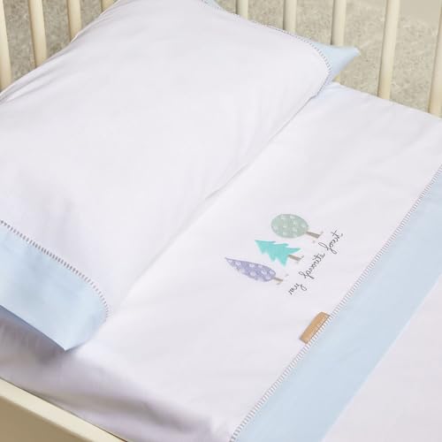 BURRITO BLANCO | Coralina-Bettlaken, Bestickt, 913, Blau | für 50 cm Mini-Kinderbett (+ Maße verfügbar) | Babybettlaken von BURRITO BLANCO