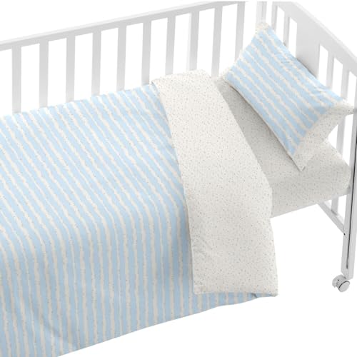 Burrito Blanco Bettbezug für Kinderbett, Babybett, 70 x 120 cm, Maxi-Kinderbett 70 cm, 100% Baumwolle, Blau von BURRITO BLANCO