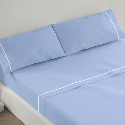 Burrito Blanco | Bettwäsche-Set, Baumwollmischung, für Doppelbett 160 cm (+ verfügbare Größen) | 3-teilig (Bettbezug, Kissenbezug und Spannbettlaken) | Hellblau 241 (160 x 190/200 cm) von BURRITO BLANCO