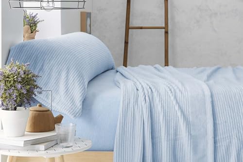 Burrito Blanco | Bettwäsche aus Coralina, 965 Blau, 90 cm Bett | (+ verfügbare Größen) | Winter-Bettwäsche | Design 965 | Farbe Blau von BURRITO BLANCO