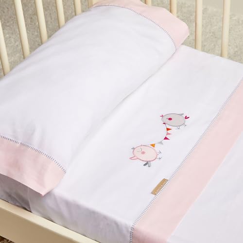 Burrito Blanco | Flanell Bettlaken mit Stickerei 511 Rosa | für 50 cm Mini-Kinderbett (+ Maße verfügbar) | Babybettlaken von BURRITO BLANCO