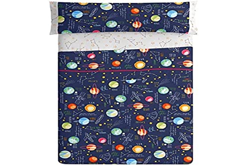 Burrito Blancoes Blatt Set 160 105 Kinder mit einem Print-Design Planeten/Kinder-Plansatz für Einzelbett 105x190 zu 105x200cm, Narajas und Dunkelblau von BURRITO BLANCO