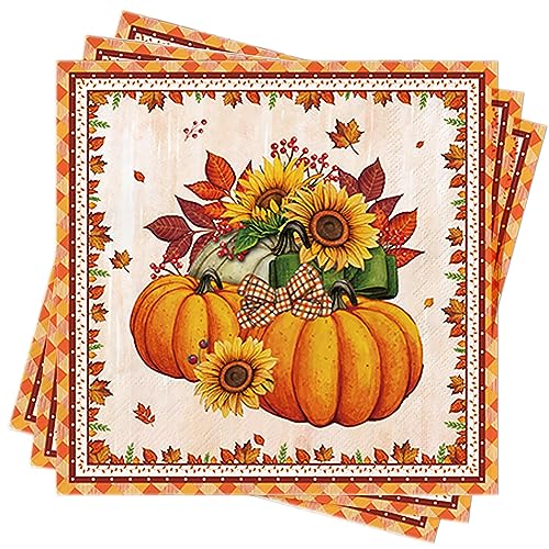 Buscando Servietten Herbst Thanksgiving Kürbis 80Stück Halloween Servietten Thanksgiving Deko Tischdeko Servietten Geburtstag Hochzeit Stoff Servietten Weihnachten 33X33cm von BUSCANDO