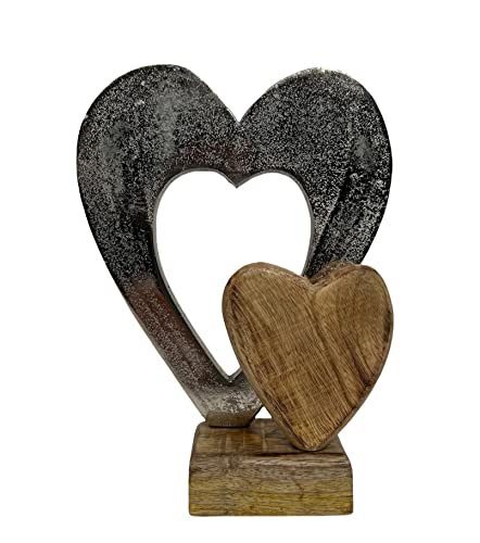 BUSDUGA 2897 Doppelherz Aufsteller Herz aus Holz und Alu 22cm auf Sockel von BUSDUGA