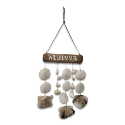 BUSDUGA 4101 Treibholz Schild Maritim "Willkommen" mit Muscheln, Vintage Shabby chic von BUSDUGA