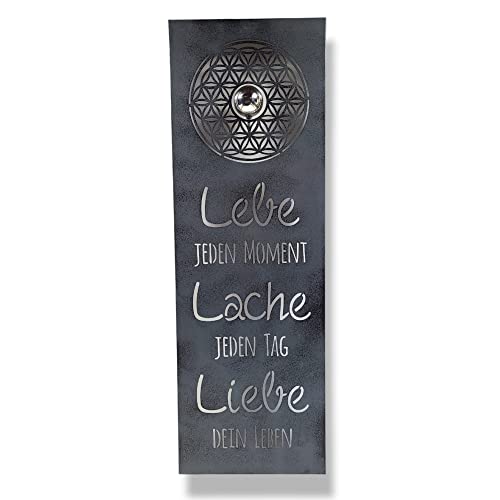 BUSDUGA 4126 Lebensblume Wandrelief Lebe Lache Liebe, 90x30x3cm Wandbild Metall von BUSDUGA