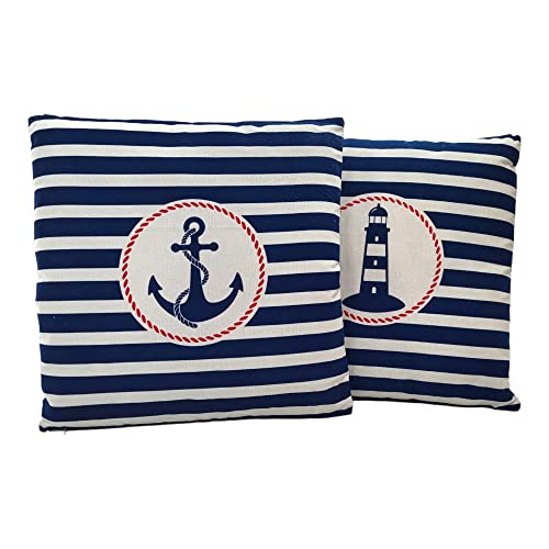 BUSDUGA 4271 2er Set Kissen Anker und Leuchtturm im maritimen Design, 40x40cm, blau weiß/Creme gestreift, 2 Stück… BUSDUGA 4271 2er Set Kissen Anker und Leuchtturm im maritimen Design, 40x40cm, blau weiß/Creme gestreift, 2 Stück… von BUSDUGA