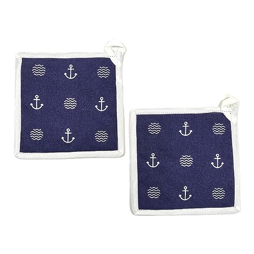 BUSDUGA 4353 2er Set Topflappen im maritimen Stil, 20x20cm, blau-weiß gestreift, wählbar zwischen Zwei Varianten (BLAU) von BUSDUGA