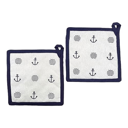 BUSDUGA 4354 2er Set Topflappen im maritimen Stil, 20x20cm, blau-weiß gestreift, wählbar zwischen Zwei Varianten (WEIß) von BUSDUGA