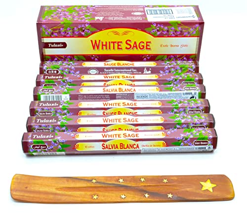 120 Räucherstäbchen (White Sage) Salbei Weiß Räucherstäbchen Joss 120 Räucherstäbchen Haushaltsduft Joss Sticks mit Aschenbecher von BUSHWACKA