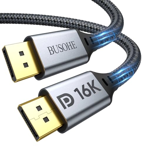 BUSOHE 16K DisplayPort 2.1/2.0 Kabel 2M, 16K DP 2.0 Kabel (16K@60Hz, 8K@120Hz, 4K@240Hz) Unterstützt 80Gbps, HDR, DSC 1.2a, FreeSync&G-Sync, DP Kabel 2.1 Kompatibel mit Laptop TV Gaming Monitor von BUSOHE