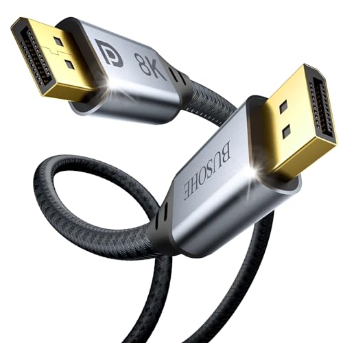 BUSOHE 8K DisplayPort Kabel 1.4 5M, 8K DP 1.4 Kabel (8K@60Hz, 4K@144Hz, 2K@240Hz) Unterstützt 32.4Gbps, HDR, FreeSync, G-Sync, DP zu DP Kabel Kompatibel für Laptop PC TV Gaming Monitor von BUSOHE