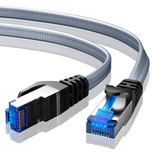 BUSOHE Cat 8 LAN Kabel 1Meter, 40Gbps 2000MHz Ethernet Kabel Netzwerkkabel, Flach Hochgeschwindigkeits Gigabit RJ45 Patchkabel, Geflochtener Internetkabel Kompatibel mit PC, Router, Modem von BUSOHE