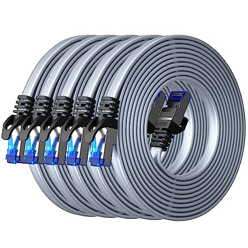 BUSOHE Cat 8 LAN Kabel 3 Meter (5-Stück), 40Gbps 2000MHz Ethernet Kabel Netzwerkkabel, Flach Hochgeschwindigkeits Gigabit RJ45 Patchkabel, Geflochtener Internet Kabel Kompatibel mit PC, Router, Modem von BUSOHE