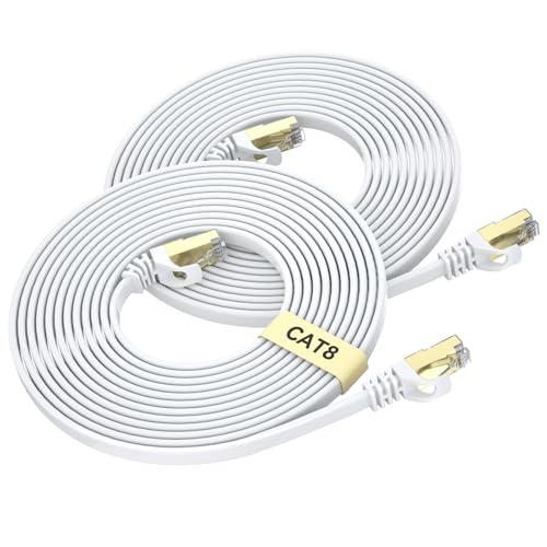 BUSOHE Cat 8 Ethernet Kabel 2meter 2-Stück, Hochgeschwindigkeits- Gigabit RJ45 LAN Netzwerkkabel, 40Gbps 2000Mhz Internet Patchkabel Kompatibel mit Router, Modem, PC, Laptop, Drucke (weiß) von BUSOHE